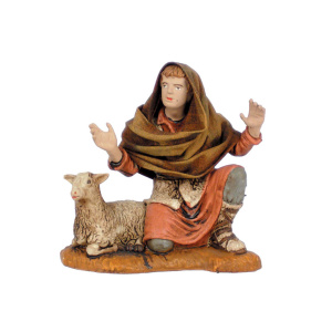 Pastor santado oveja vestido con tela 10cm (OPD00048)