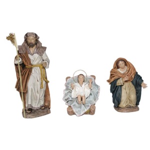 Nacimiento de barro y tela lienzado con manos de plomo.