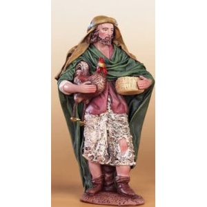 Pastor con gallina en brazos barro lienzado