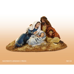 Nacimiento tres piezas en barro y tela lienzado