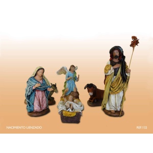 Nacimiento barro lienzado y tela 30cm