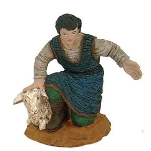 Pastor adorando con cordero 10cm