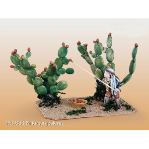 Niño con paleras en barro lienzado