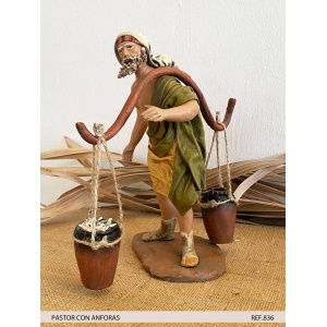 Pastor con ánforas barro y tela lienzado