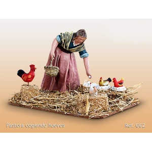 Pastora cogiendo huevos en barro lienzado