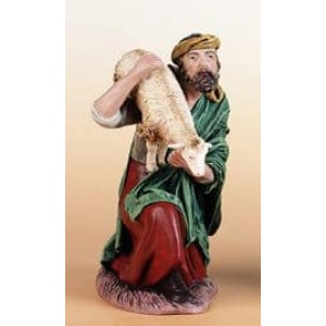 Pastor arrodillado con oveja en barro lienzado