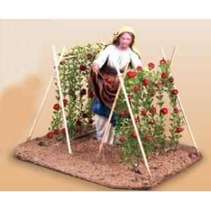 Pastora cogiendo tomates en barro lienzado