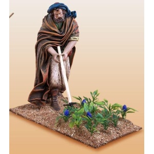 Pastor hortelano de pie en barro lienzado