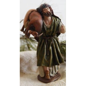 Pastor con cabra en el hombro barro lienzado