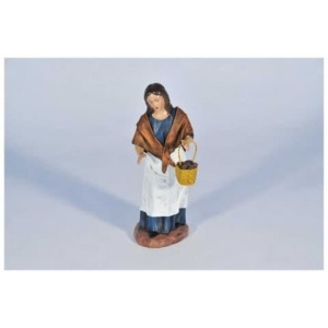 Pastora con cesta de pan en barro lienzado