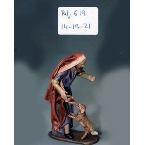 Pastor con perro mordiendo en barro lienzado