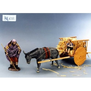 Pastor y niño con carreta en barro lienzado