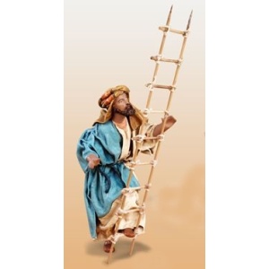 Pastor con escalera barro lienzado