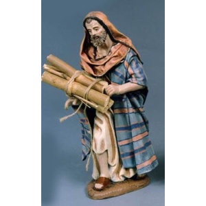 Pastor con leña en barro lienzado