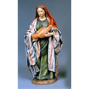 Pastora con gallina en brazos barro lienzado