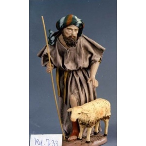 Pastor con oveja en barro lienzado