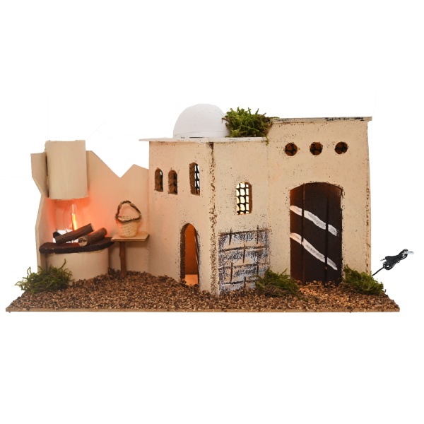 Casa mora de corcho con luz y fuego