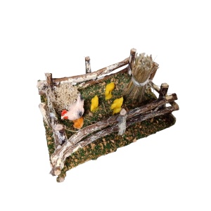 Corral con gallina y polluelos para el belén